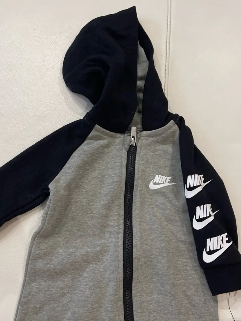 Nike Kids Grey and Black Hooded Zip-Up Sweatshirt